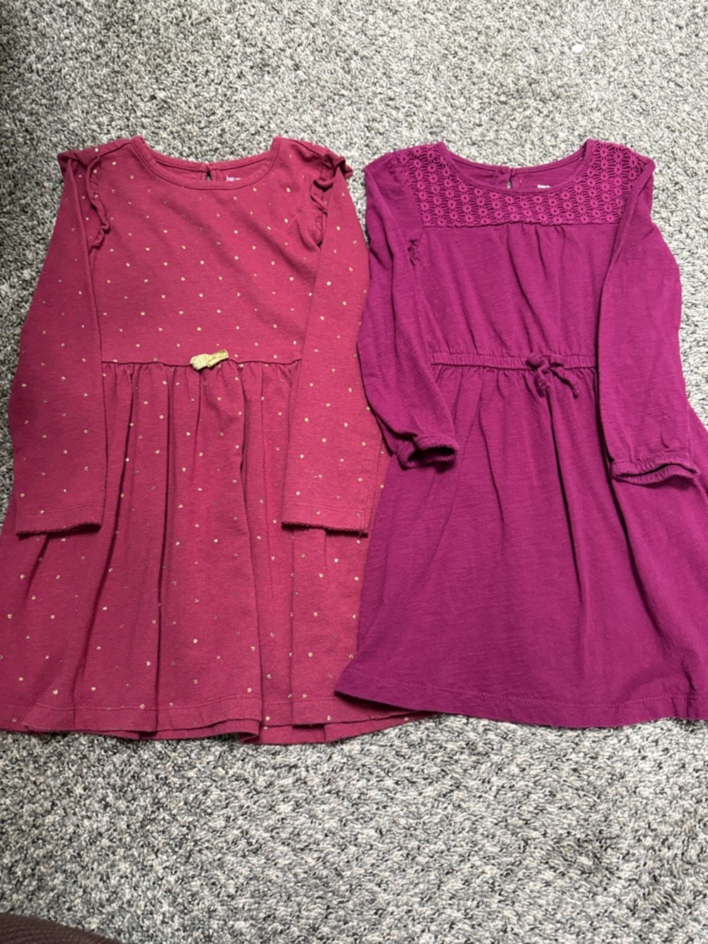 Girls Pink Knit Long-Sleeve Dress with Gold Dot Accent